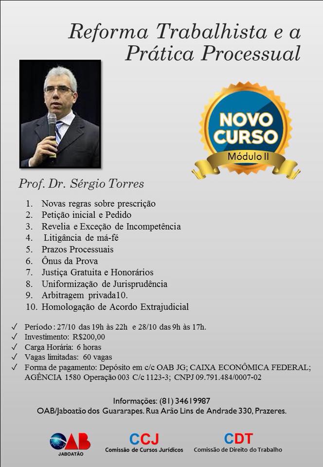Curso Reforma trabalhista e a pr&aacute;tica processual / M&oacute;dulo II - em Jaboat&atilde;o dos Guararapes