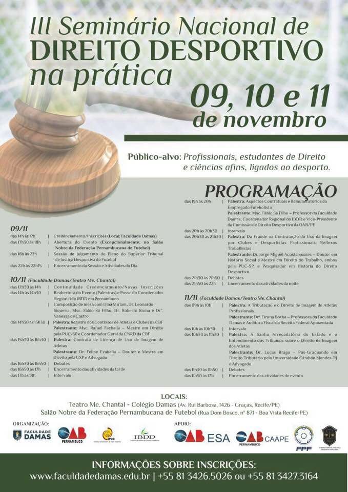 III Semin&aacute;rio Nacional de Direito Desportivo na Pr&aacute;tica - no Recife