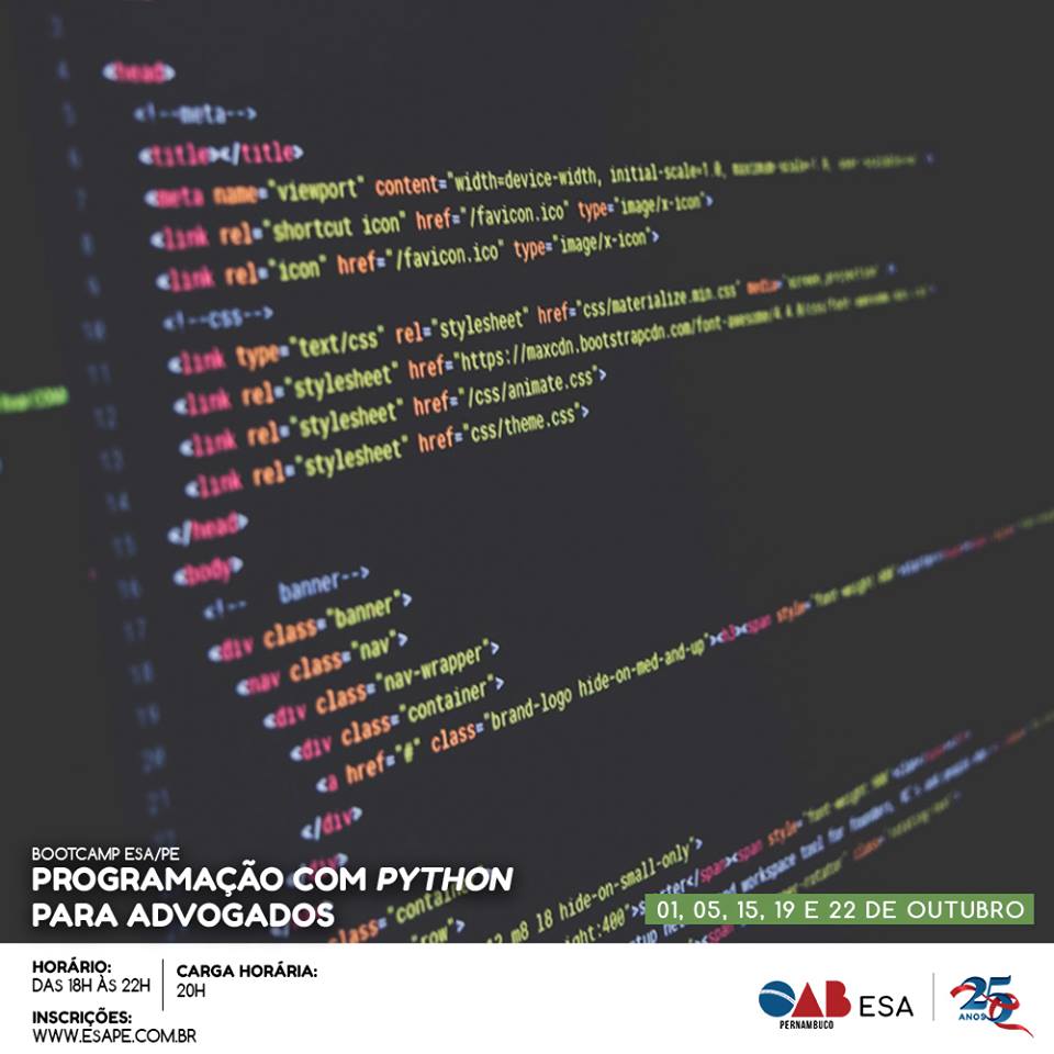 OAB Pernambuco oferece curso imersivo de programação com Python para advogados e advogadas