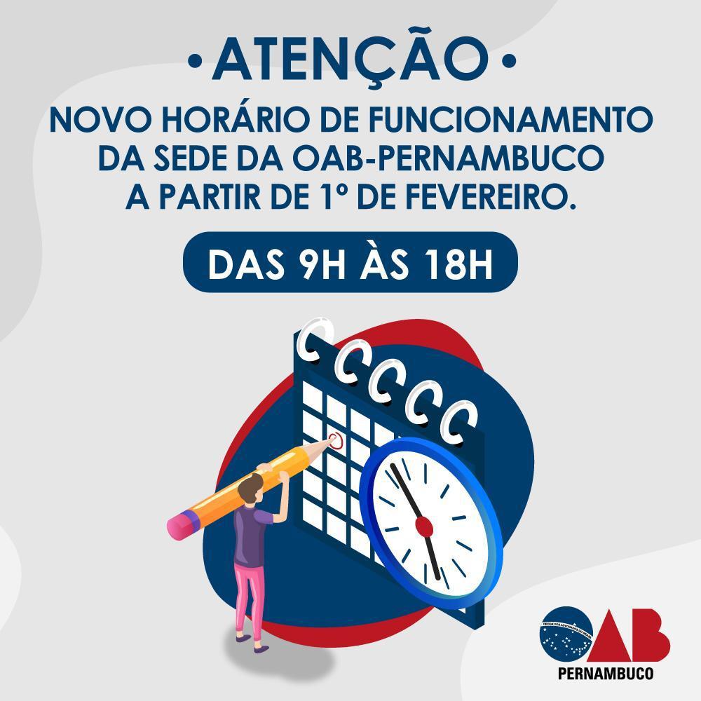 Novo hor&aacute;rio de funcionamento da OAB-PE