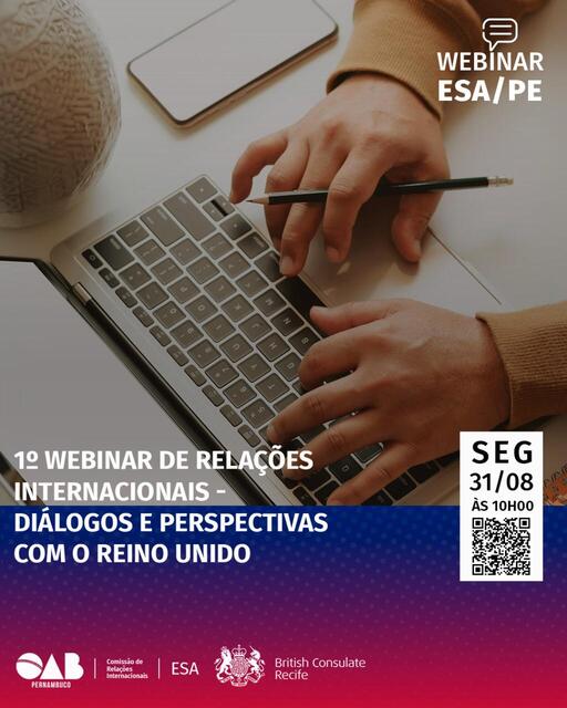OAB-PE, ESA e Consulado Britânico promovem Webinar