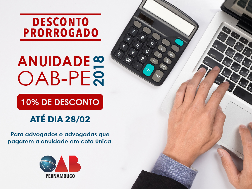 OAB-PE oferece desconto no pagamento da anuidade em cota &uacute;nica at&eacute; 28 de fevereiro