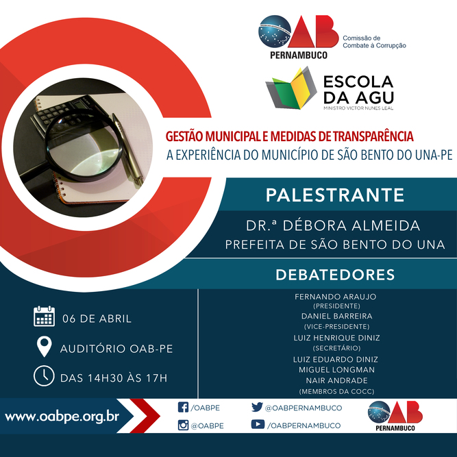 Palestra "Gest&atilde;o Municipal e Medidas de Transpar&ecirc;ncia"
