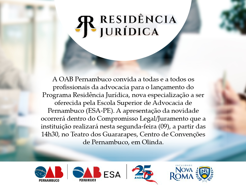 OAB Pernambuco lan&ccedil;a Resid&ecirc;ncia Jur&iacute;dica nesta segunda (09)