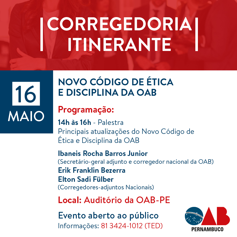 OAB Pernambuco recebe Corregedoria Itinerante do CFOAB nesta quarta (16)