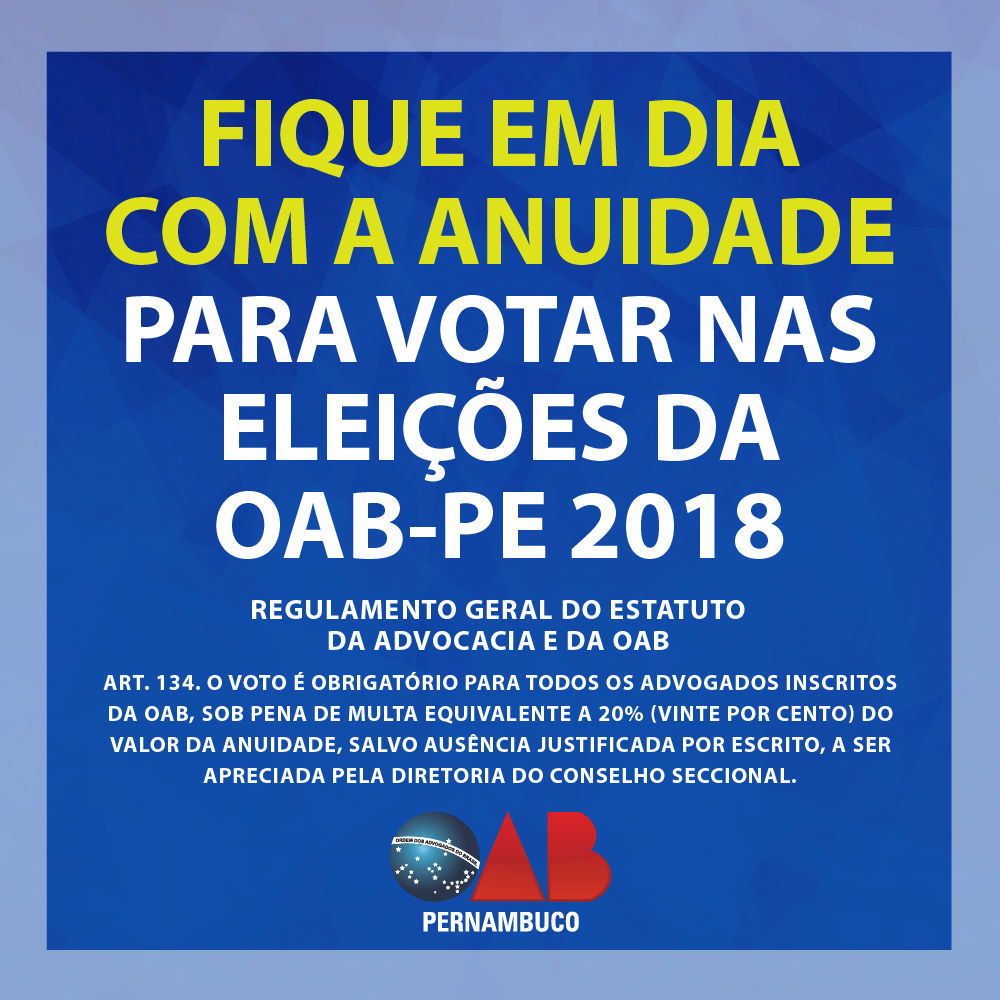 Fique em dia com a anuidade da OAB Pernambuco