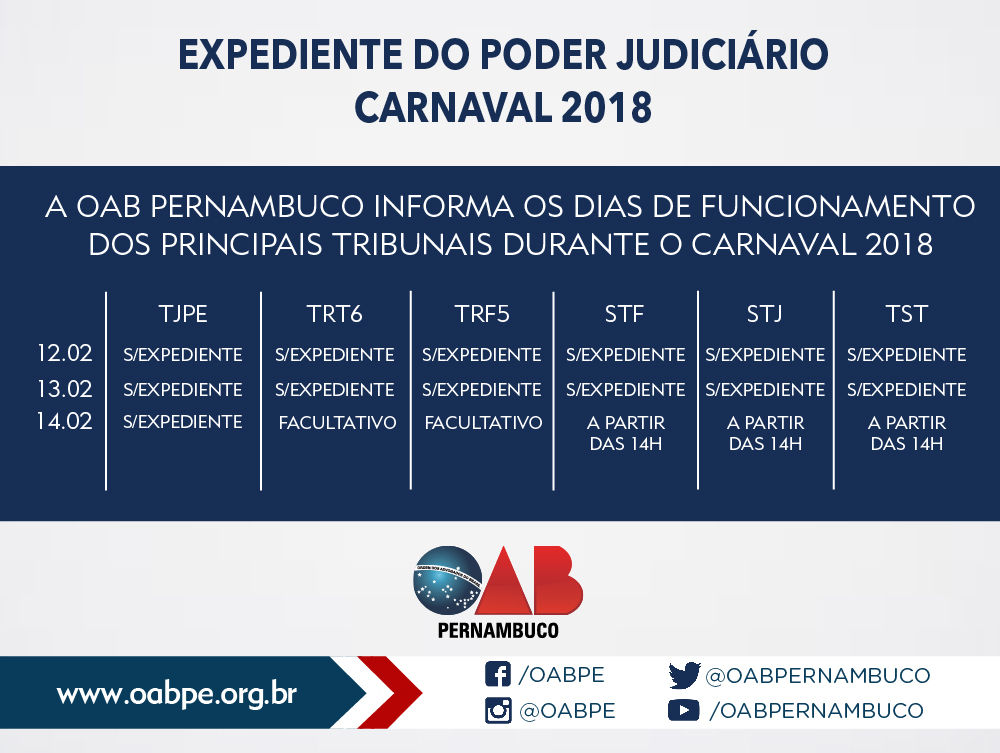 Confira o expediente do Poder Judici&aacute;rio no Carnaval 2018