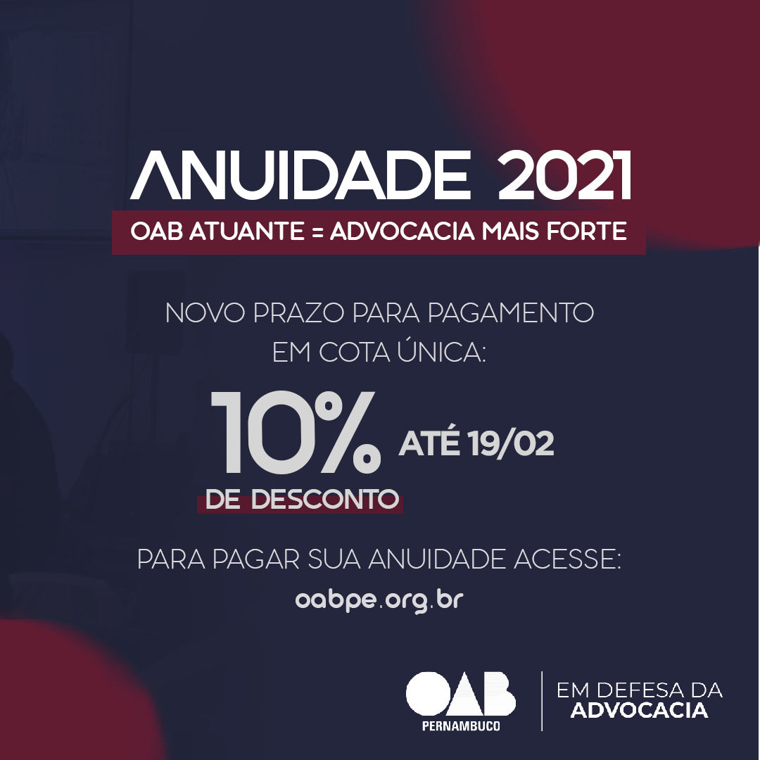 Prorrogado prazo para pagamento da anuidade em cota &uacute;nica com desconto