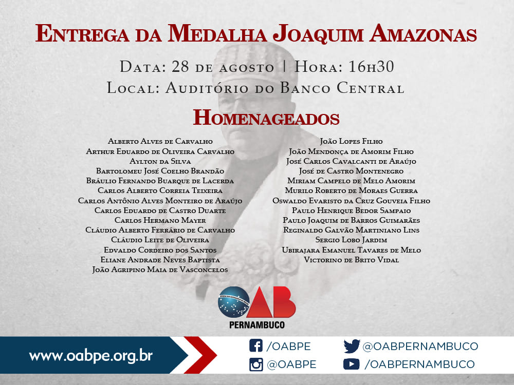 OAB-PE entrega Medalha Joaquim Amazonas na pr&oacute;xima segunda (28)