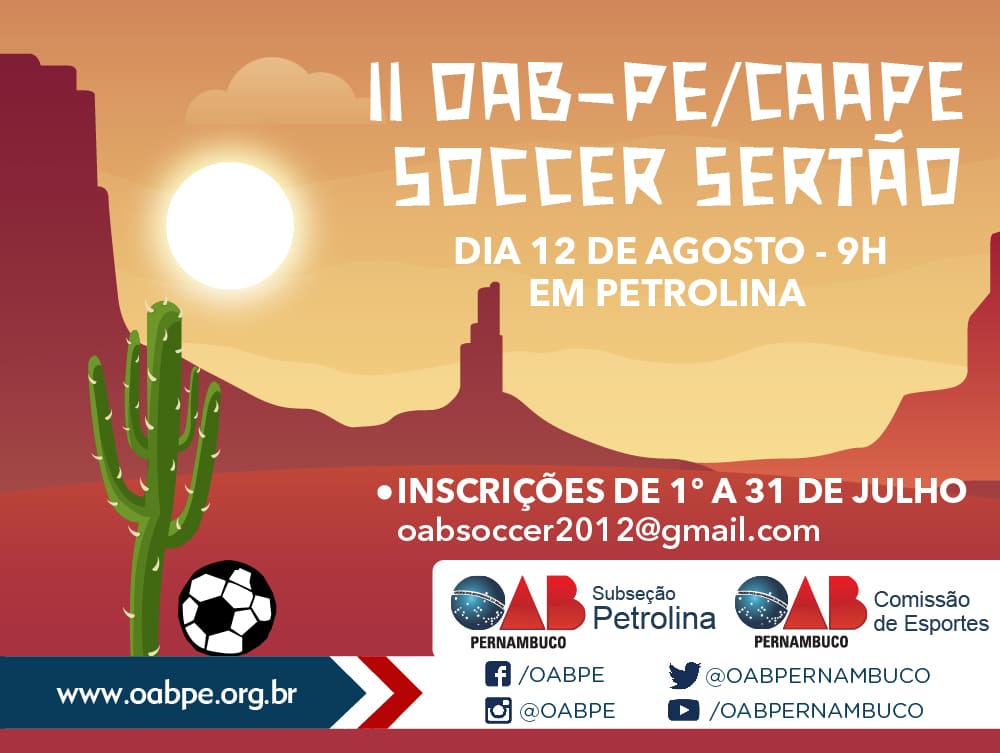 Inscri&ccedil;&otilde;es no II OAB-PE/Caape Soccer Sert&atilde;o acabam no pr&oacute;ximo dia 31
