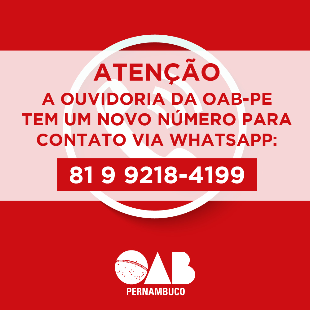 Novo n&uacute;mero para contato via whatsapp com a Ouvidoria da OAB-PE