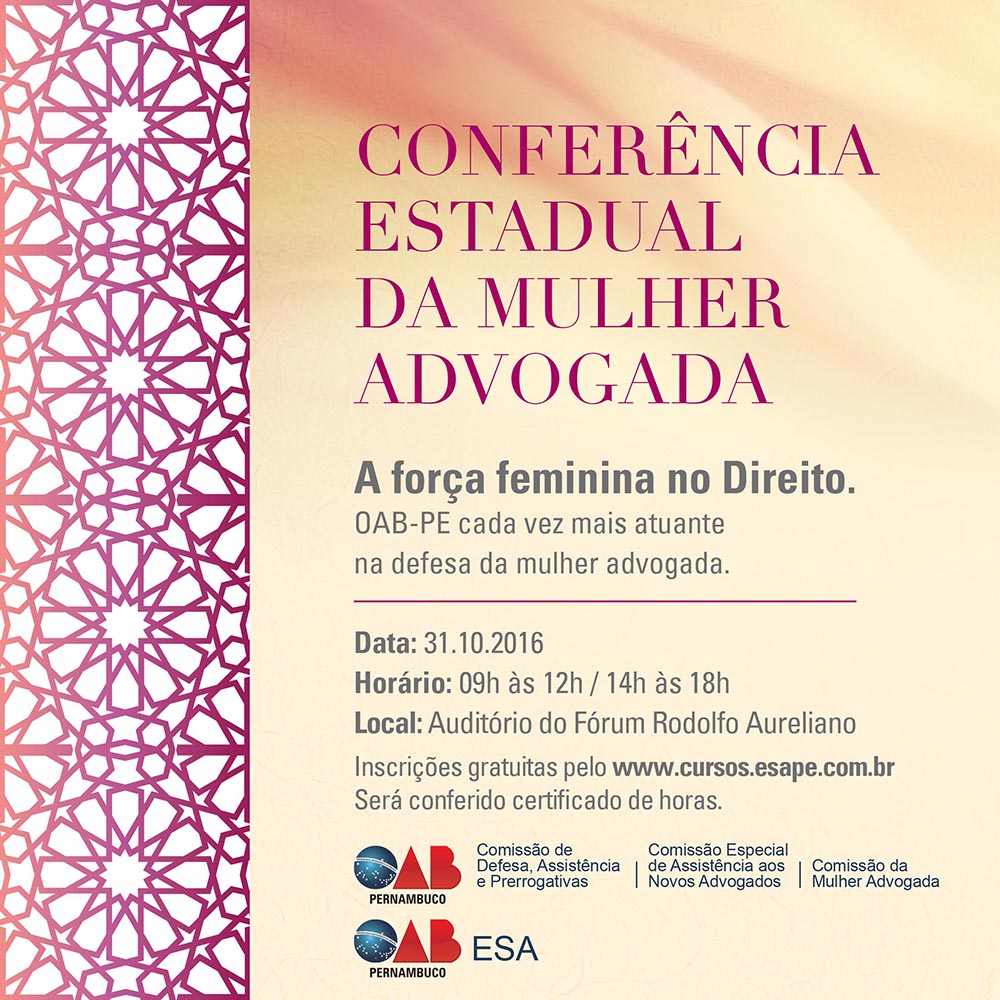 Papel da mulher na advocacia é tema de conferência da OAB-PE