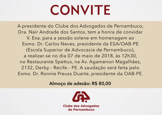 Sess&atilde;o solene Clube dos Advogados de Pernambuco - no Recife