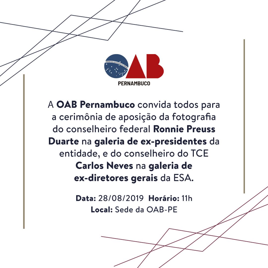 Solenidade de aposi&ccedil;&atilde;o de fotos nas galerias da OAB-PE acontece nesta quarta