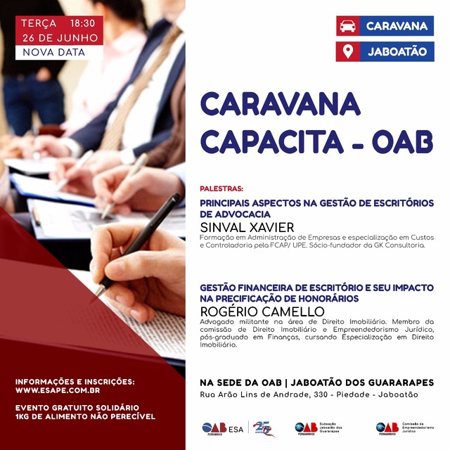 OAB-PE leva Caravana Capacita OAB para Jaboat&atilde;o na pr&oacute;xima ter&ccedil;a (26)