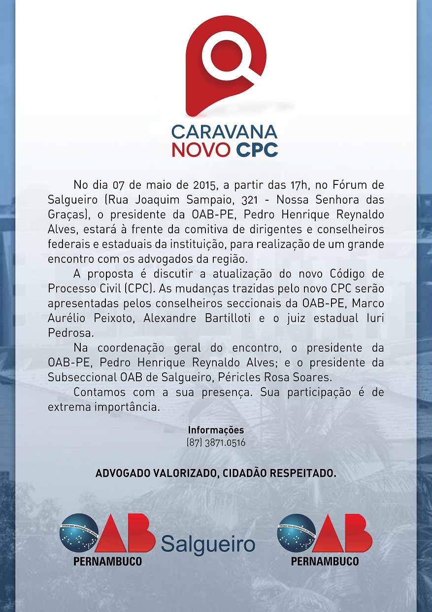 Caravana do Novo CPC em Salgueiro, dia 07 de maio