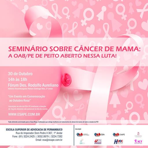 OAB-PE promove seminário sobre câncer de mama na próxima segunda (30)