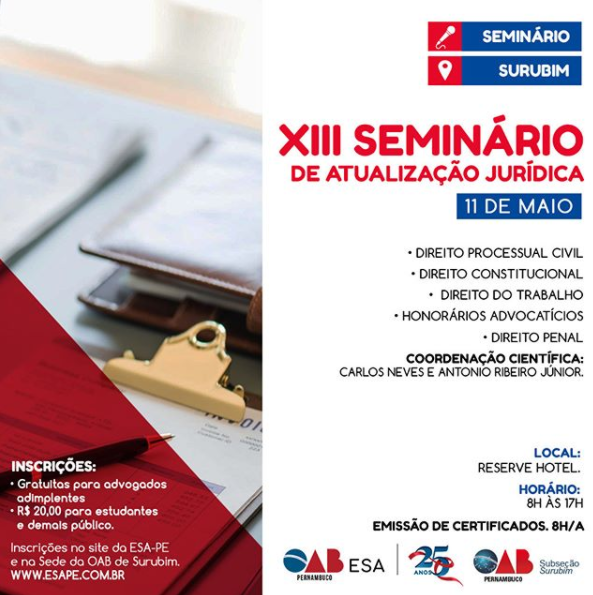 ESA-PE realiza Seminário de Atualização Jurídica em Surubim
