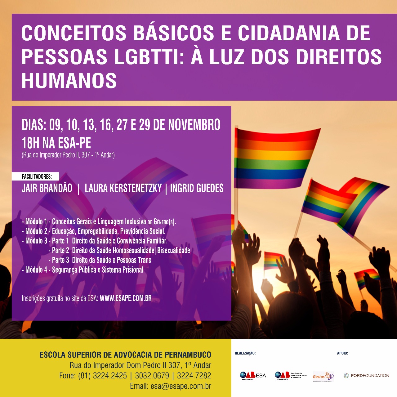Curso Conceitos b&aacute;sicos e cidadania de pessoas LGBTII: &agrave; luz dos direitos humanos - no Recife