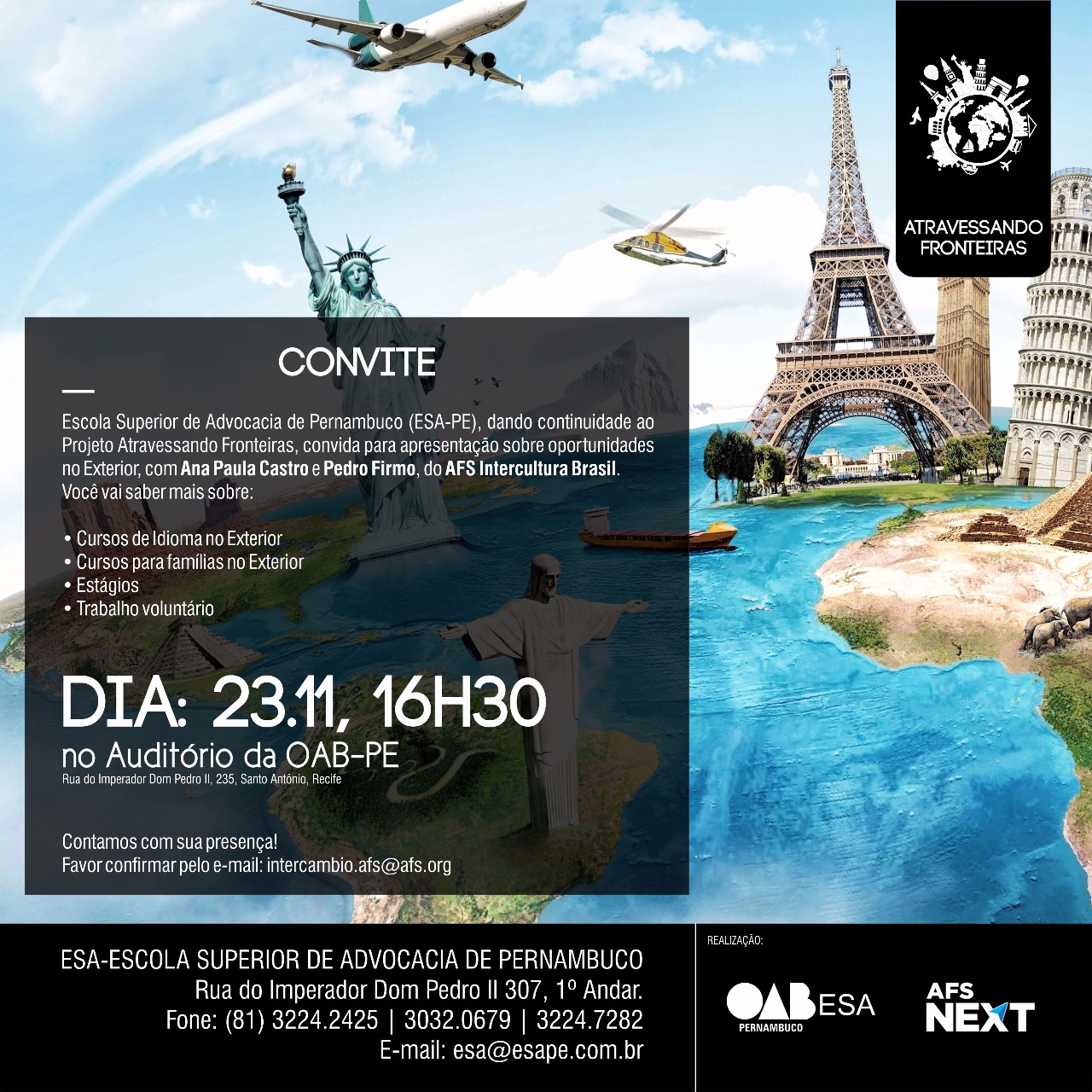 Apresenta&ccedil;&atilde;o de novidades no Programa Atravessando Fronteiras, da ESA-PE - no Recife