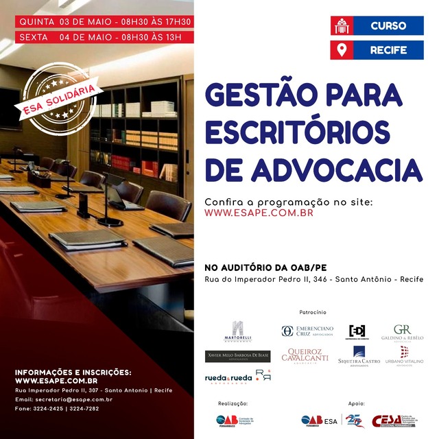 Gestão de escritórios de advocacia ganha curso exclusivo na OAB Pernambuco