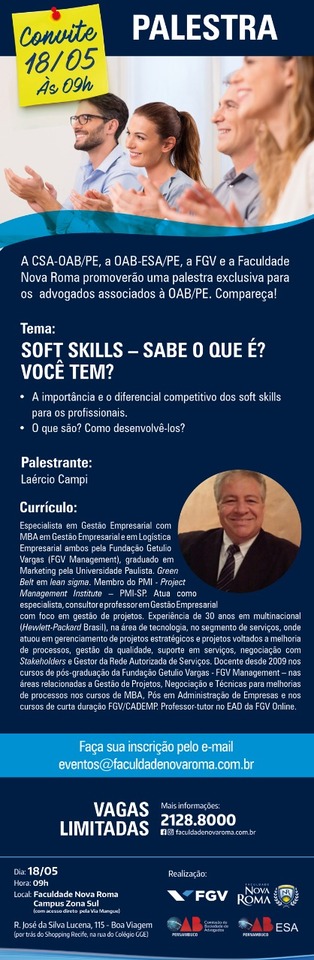 Palestra Soft skills: sabe o que &eacute;? Voc&ecirc; tem? - no Recife