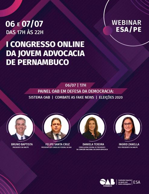 OAB PE promove I Congresso Online da Jovem Advocacia de Pernambuco