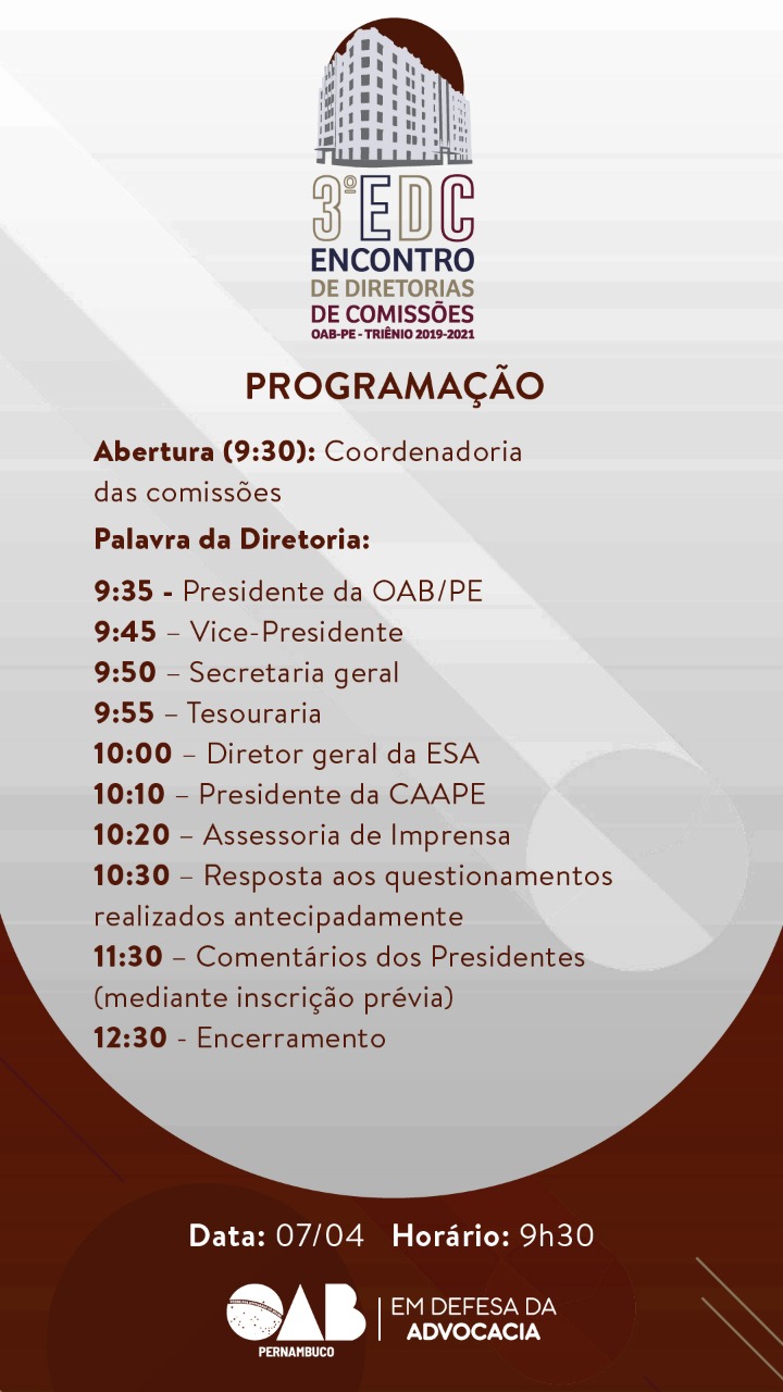 OAB-PE realiza encontro de comiss&otilde;es em formato remoto