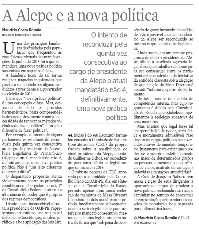 A Alepe e a nova pol&iacute;tica